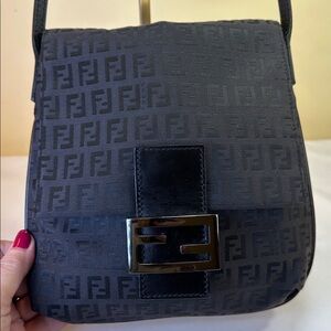 Fendi Black and Gray Monogram Shoulder Bag